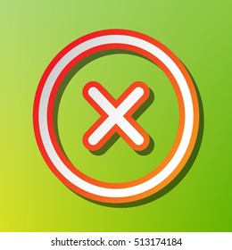 Cross sign illustration. Contrast icon with reddish stroke on green backgound.