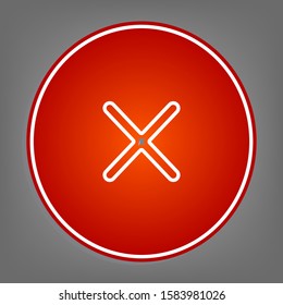 Cross sign illustration. Flat red icon with linear white icon with gray shadow at grayish background. Illustration.