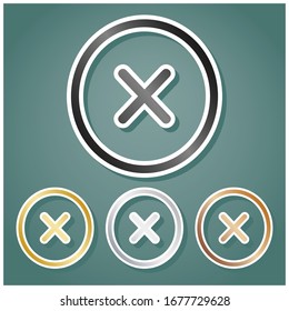 Cross sign illustration. Set of metallic Icons with gray, gold, silver and bronze gradient with white contour and shadow at viridan background. Illustration.
