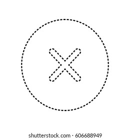 Cross sign illustration. Vector. Black dashed icon on white background. Isolated.