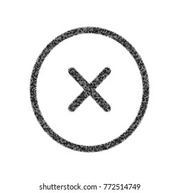 Cross sign illustration. Vector. Black icon from many ovelapping circles with random opacity on white background. Noisy. Isolated.