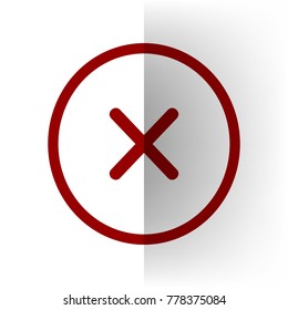 Cross sign illustration. Vector. Bordo icon on white bending paper background.