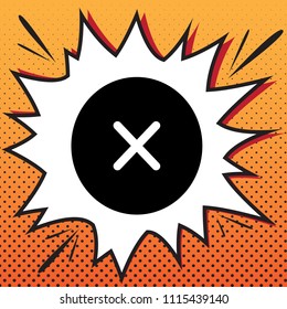 Cross sign illustration. Vector. Comics style icon on pop-art background.