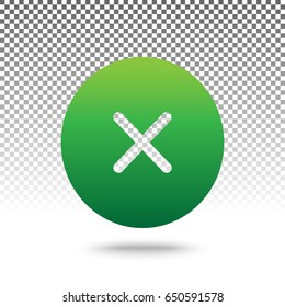 Cross sign illustration. Vector. Green gradient icon with shadow at bottom on transparent and white background.