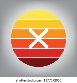 Cross sign illustration. Vector. Horizontally sliced icon with colors from sunny gradient in gray background.