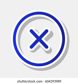 Cross sign illustration. Vector. New year bluish icon with outside stroke and gray shadow on light gray background.