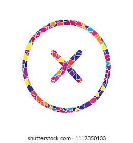 Cross sign illustration. Vector. Stained glass icon on white background. Colorful polygons. Isolated.