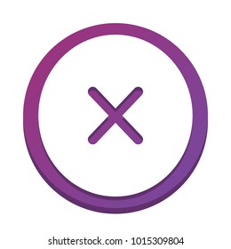 Cross sign illustration. Vector. White icon with flat shadow on purpureus circle at white background. Isolated.