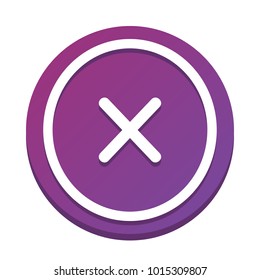 Cross sign illustration. Vector. White icon with flat shadow on purpureus circle at white background. Isolated.