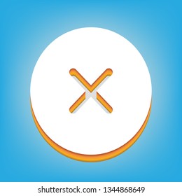 Cross sign illustration. Vector. White icon with 3d warm-colored gradient body at sky blue background.