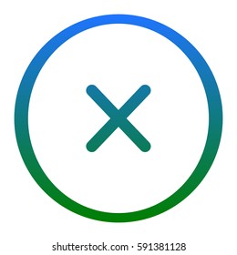 Cross sign illustration. Vector. White icon in bluish circle on white background. Isolated.