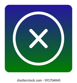 Cross sign illustration. Vector. White icon at green-blue gradient square with rounded corners on white background. Isolated.