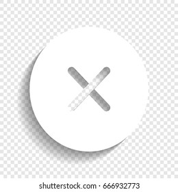 Cross sign illustration. Vector. White icon with soft shadow on transparent background.