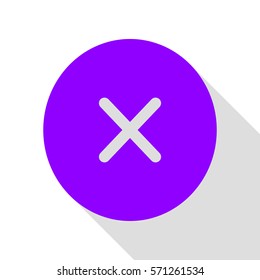 Cross sign illustration. Violet icon with flat style shadow path.