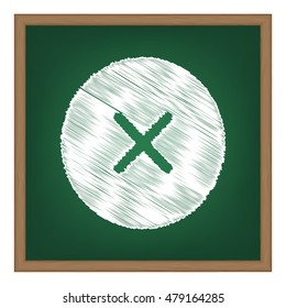 Cross sign illustration. White chalk effect on green school board.