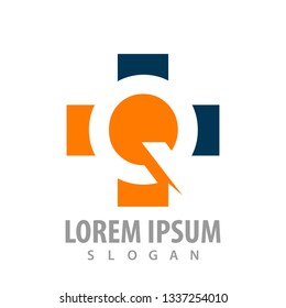 Cross sign with initial letter Q logo concept design. Symbol graphic template element 