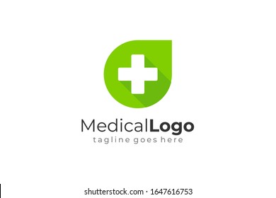 Cross Sign with Long Shadow Medical Logo Health Symbol. Flat Vector Logo Design Template Element