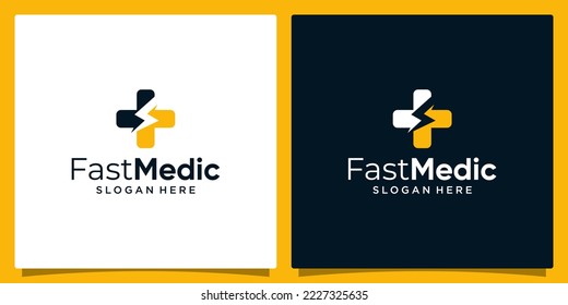 Cross Sign with medical logo health icon design and lightning logo vector illustration graphic design. Flat Vector Logo Design Template Element