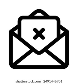 Cross sign on mail denoting icon of mail error, spam mail vector design