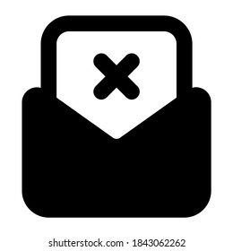 Cross sign on mail envelope, mail error icon in solid vector 