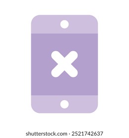 Cross sign on mobile phone, concept icon of rejection in modern style