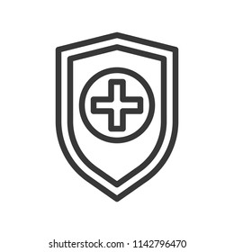 cross sign on shield simple outline icon, insurance, healthcare related icon