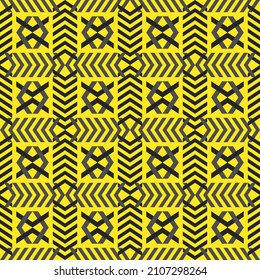 cross sign overlap hexagon in square with arrow sign border isolated on yellow background, flat design illustration vector.