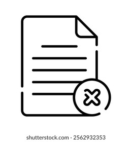 Cross sign with page denoting concept icon of delete page in modern style