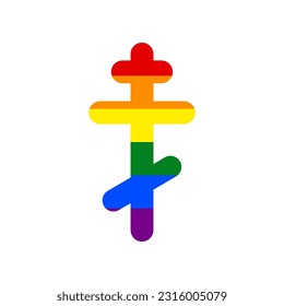 Cross sign. Rainbow gay LGBT rights colored Icon at white Background. Illustration.