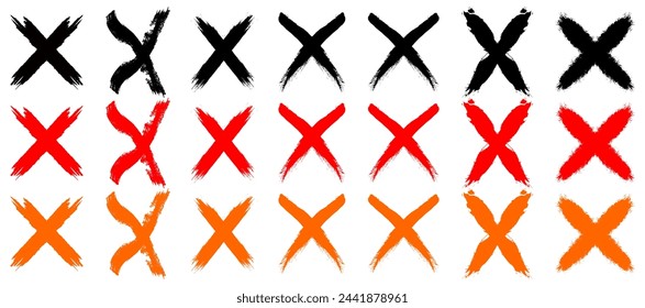 cross sign set. Wrong mark collection. Red cross X symbol. Red grunge X icon. Cross brush signs - stock vector.
