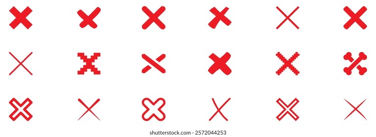 Cross sign set. Wrong mark collection. Cross X symbol. Grunge X icon. Cross brush signs. Vector Illustration. EPS 10