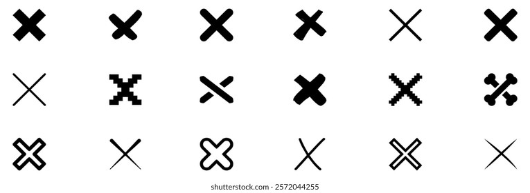 Cross sign set. Wrong mark collection. Cross X symbol. Grunge X icon. Cross brush signs. Vector Illustration. EPS 10