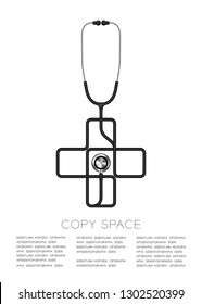 Cross sign shape made from Stethoscope cable black color and Medical Science Organ concept design illustration isolated on white background, with copy space vector eps 10