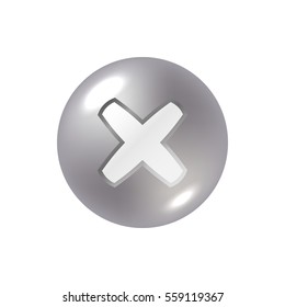 Cross sign silver element. Gray metal X icon isolated on white background. Mark graphic design. Steel volume button vote, decision, web. Symbol error, check, wrong stop, failed. Vector illustration