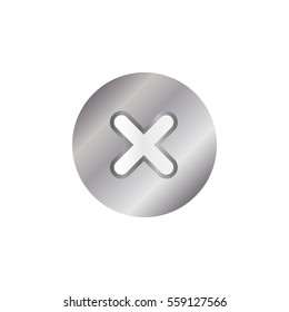 Cross sign silver element. Gray metal X icon isolated on white background. Mark graphic design. Steel volume button vote, decision, web. Symbol error, check, wrong stop, failed. Vector illustration