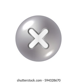 Cross sign silver element. Gray metal X icon isolated on white background. Mark graphic design. Steel volume button vote, decision, web. Symbol error, check, wrong stop, failed. Vector illustration