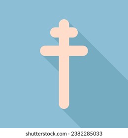 Cross sign. Unbleached silk Icon with very long shadow at dark sky blue background. Illustration.