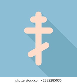 Signo cruzado. Icono de seda crudo con una sombra muy larga en el fondo azul cielo oscuro. Ilustración.