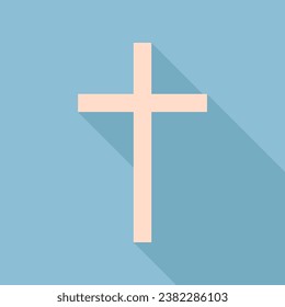 Cross sign. Unbleached silk Icon with very long shadow at dark sky blue background. Illustration.