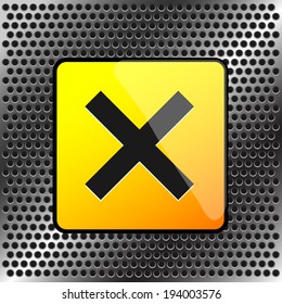 cross sign vector on metal perforated background