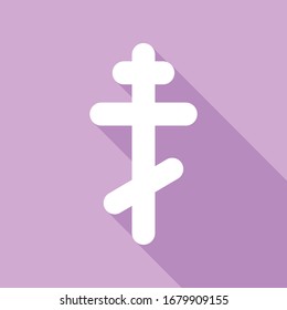 Unterschreiben Sie. Weißes Symbol mit langem Schatten auf violettem Hintergrund. Illustration.