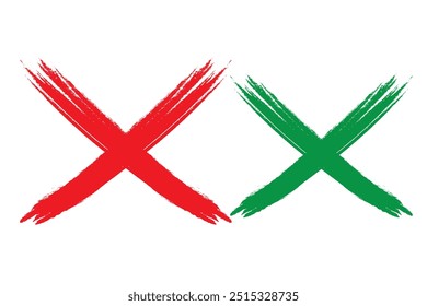 Cross sign. X icon. Red sketch mark. Grunge brush for symbol of wrong, delete, error, cancel and reject. Paint and ink for handwritten. Logo for vote and check. Blood stamp in shape of cross. Vector.