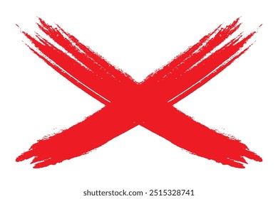 Sinal de cruz. Ícone X. Marca de esboço vermelha. Pincel Grunge para símbolo de errado, apagar, erro, cancelar e rejeitar. Tinta e tinta para manuscrito. Logo para votação e verificação. Carimbo de sangue em forma de cruz. Vetor.