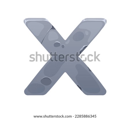 Cross sign, X mark, stone gui symbol. Metal key for cancel, wrong answer, ban, error and fail. Iron design element, game ui icon for reject. Flat vector illustration isolated on white background