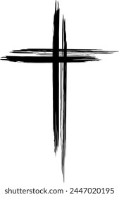 Cross silhouette in hand-painted style. Religion symbol. Isolated design element