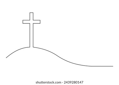 Cross Silhouette auf Hügel. Einfaches religiöses Symbol. Ruhige spirituelle Landschaft. Vektorgrafik. EPS 10.