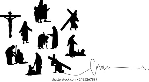 cross silhouette set vector line art sketch