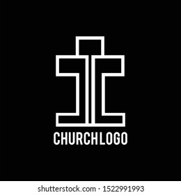 Cross simple logo for christian chruch symbol with jc initial jesus christ
