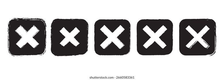 Cross sketch grunge scribble set X shape sign, mark on white background. Strikethrough textured brush charcoal or marker hand drawn lines.
