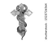 
The cross and the snake. T-shirt design. Vector.